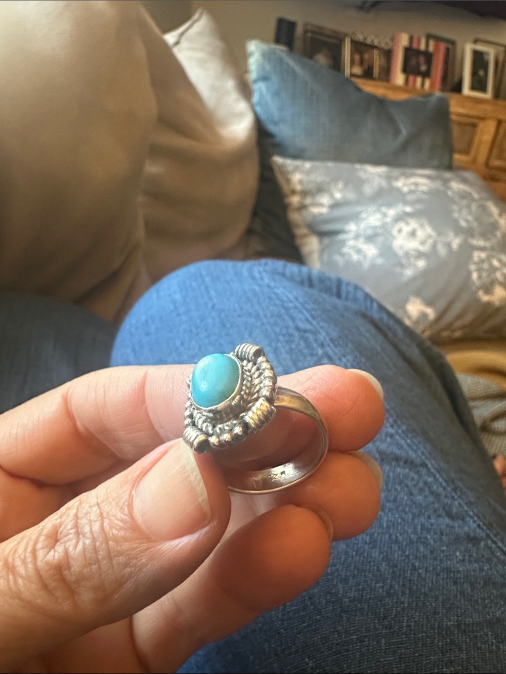 Sterling Silver Ring with Turquoise Stone - Blue